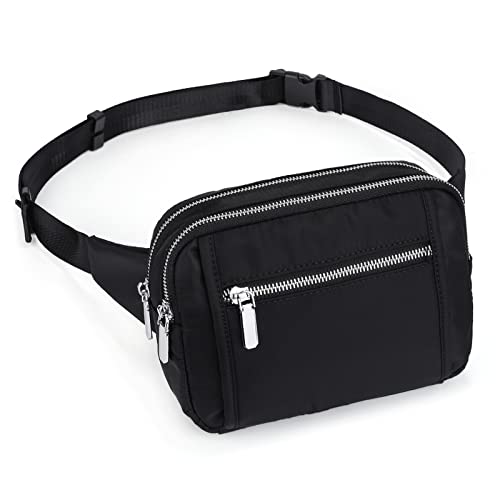 UTO Gürteltasche für Damen Herren Gürteltasche Wasserdicht Nylon Gürteltasche Mode Leichte Brusttaschen mit 3 Reißverschlusstaschen Schwarz von UTO