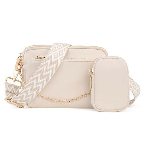 UTO Kleine Umhängetasche Damen 3 in 1 Crossbody Bag Damen Breiter Gurt mit Münzbeutel Handtasche mit Abnehmbare Kette Schultertasche mit Abnehmbarer Verstellbarer Schultergurt Rosa Stylisch Tasche von UTO