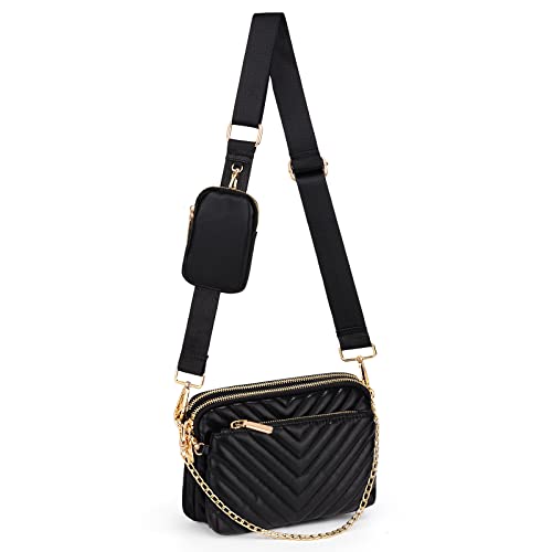 UTO Kleine Umhängetasche Damen 3 in 1 Crossbody Bag Damen Breiter Gurt mit Münzbeutel Handtasche mit Abnehmbare Kette Schultertasche mit Abnehmbarer Verstellbarer Schultergurt Schwarz Stylisch Tasche von UTO