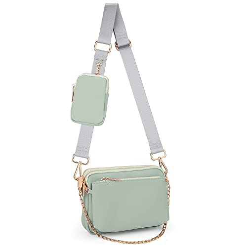 UTO Kleine Umhängetasche Damen 3 in 1 Crossbody Bag Damen Breiter Gurt mit Münzbeutel Handtasche mit Abnehmbare Kette Schultertasche mit Abnehmbar Verstellbarer Schultergurt Grün Stylisch Tasche von UTO