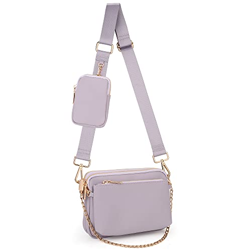 UTO Kleine Umhängetasche Damen 3 in 1 Crossbody Bag Damen Breiter Gurt mit Münzbeutel Handtasche mit Abnehmbare Kette Schultertasche mit Abnehmbarer Verstellbarer Schultergurt Lila Stylisch Tasche von UTO