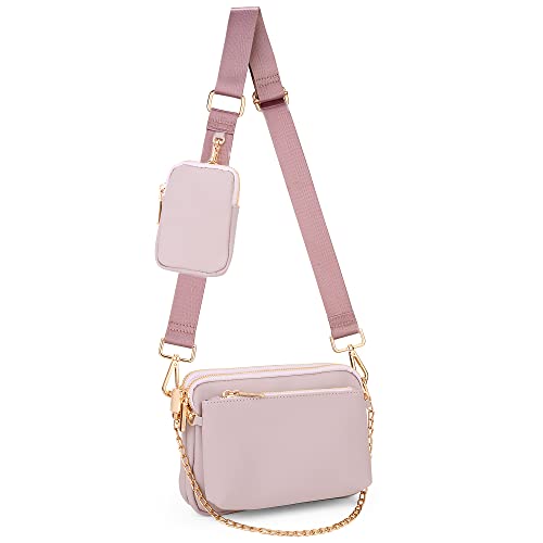 UTO Kleine Umhängetasche Damen 3 in 1 Crossbody Bag Damen Breiter Gurt mit Münzbeutel Handtasche mit Abnehmbare Kette Schultertasche mit Abnehmbarer Verstellbarer Schultergurt Rosa Stylisch Tasche von UTO