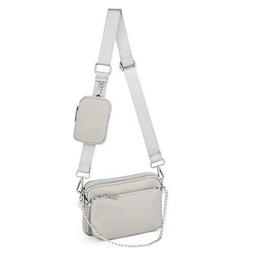 UTO Kleine Umhängetasche Damen 3 in 1 Crossbody Bag Damen Breiter Gurt mit Münzbeutel Handtasche mit Abnehmbare Kette Schultertasche mit Abnehmbarer Verstellbarer Schultergurt Tasche Grau Stylisch von UTO