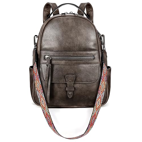 UTO Kleiner Rucksack Damen Leder Elegant 2 in 1 Schultertasche Cityrucksack Wasserdicht Großer Stauraum Viele Fächer Abnehmbare Schultergurt Rucksackhandtaschen Tagesrucksack Arbeit Reisen Braun von UTO