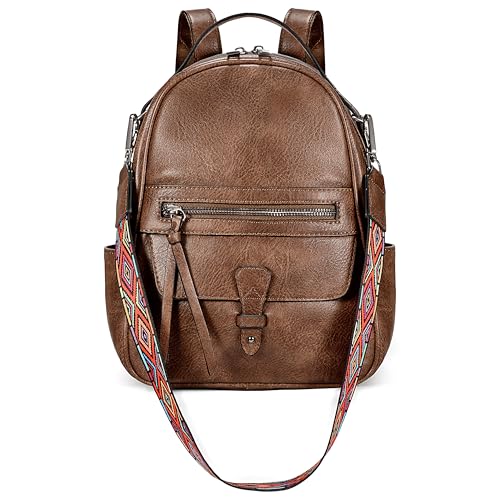 UTO Kleiner Rucksack Damen Leder Elegant 2 in 1 Schultertasche Cityrucksack Wasserdicht Großer Stauraum Viele Fächer Abnehmbare Schultergurt Rucksackhandtaschen Tagesrucksack Arbeit Reisen Braun von UTO