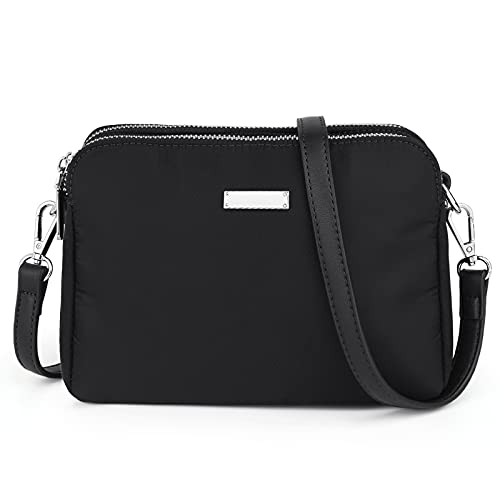 UTO Umhängetasche Damen Mittelgroß Sportlich Nylon Crossbody Bag Damen Breiter Gurt Schultertasche mit Abnehmbarer Verstellbarer Schultergurt Kleine Tasche Bauchtasche Schwarz von UTO