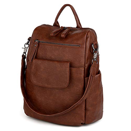 UTO Rucksack Damen Elegant mit Schultergurt Modischer Multifunktionsrucksack Schultertasche Herren PU Leder Backpack Kompartiment Reißverschluss Umhängetasche Schule Schulrucksack Handtasche Mix Braun von UTO