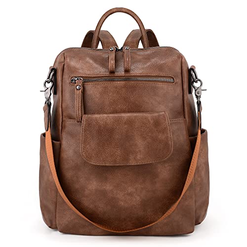 UTO Rucksack Damen Elegant mit Schultergurt Modischer Multifunktionsrucksack Schultertasche Herren PU Leder Backpack Kompartiment Reißverschluss Umhängetasche Schule Schulrucksack Handtasche Hell Lila von UTO