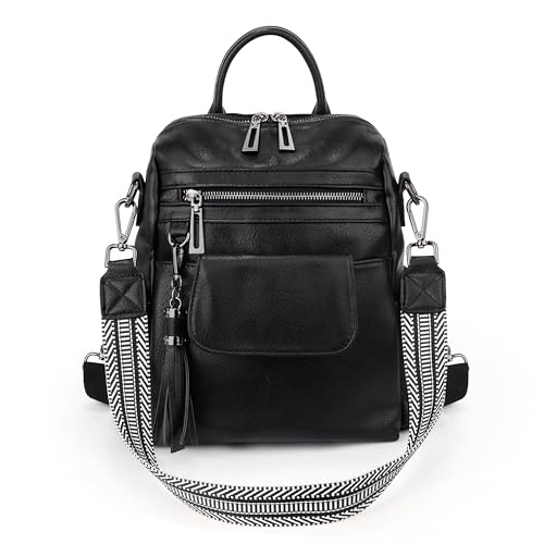 UTO Rucksack Damen Klein Leder Rucksackhandtaschen Mode Multifunktion mit Quasten Schultertaschen vielen Kompartiment Reißverschluss Backpack für Schule Freundin Tochter Frau Arbeit Freizeit Reise von UTO