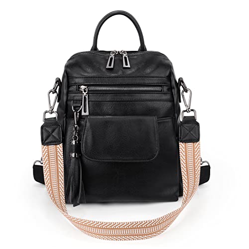 UTO Rucksack Damen Klein Leder Rucksackhandtaschen Mode Multifunktion mit Quasten Schultertaschen vielen Kompartiment Reißverschluss Backpack für Schule Freundin Tochter Frau Arbeit Freizeit Reise von UTO