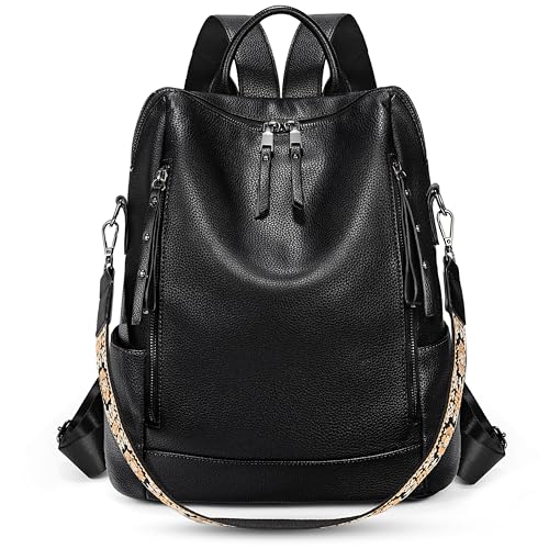 UTO Rucksack Damen Leder Elegant Wasserdicht Großer Kapazität Viele Fächer Rucksackhandtaschen Frauen Abnehmbare Schultergurte Tagesrucksack Cityrucksack für Alltag Arbeit Outdoor Reisen Schwarz von UTO