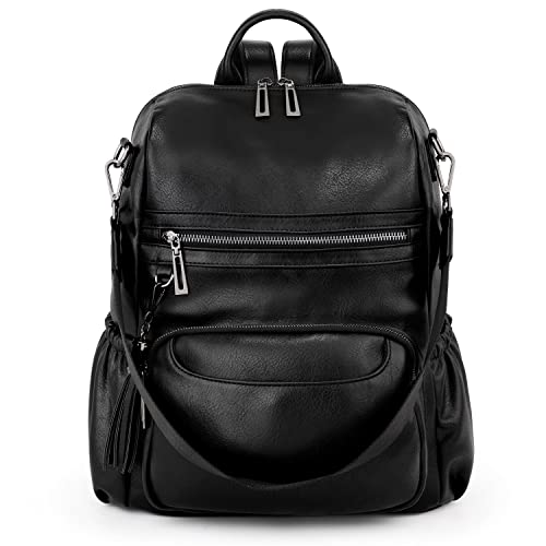 UTO Rucksack Damen Leder Tagesrucksack Rucksackhandtaschen Mode Multifunktion mit Quasten vielen Kompartiment Reißverschluss Backpack Gescheck für Frau Freundin Tochter Schule Arbeit Freizeit Reise von UTO