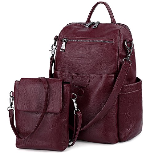 UTO Rucksack Damen Leder mit Abnehmbar Crossbody Schultertasche 2 in 1 Multifunktion Magnetischer Klappdeckel Schule Handtasche Schulrucksack Rucksackhandtaschen Daypacks Modisch Gewaschen Leder Rot von UTO