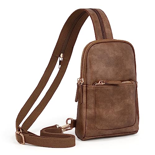 UTO Brusttasche Rucksack Damen 2 in 1 Kunstleder Sling Bag Crossbody Bag Stylisch Verstellbarer Schultergurt Bauchtasche Umhängetasche Tagesrucksack Schultertasche Wasserdicht Braun von UTO