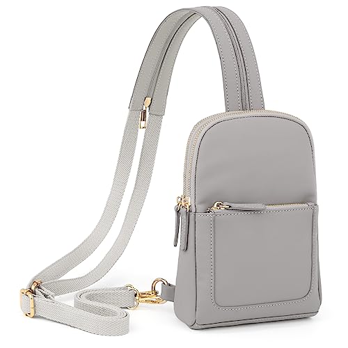 UTO Brusttasche Rucksack Damen 2 in 1 Kunstleder Sling Bag Crossbody Bag Stylisch Verstellbarer Schultergurt Bauchtasche Umhängetasche Tagesrucksack Schultertasche Wasserdicht Grau von UTO