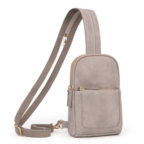 UTO Brusttasche Rucksack Damen 2 in 1 Kunstleder Sling Bag Crossbody Bag Stylisch Verstellbarer Schultergurt Bauchtasche Umhängetasche Tagesrucksack Schultertasche Wasserdicht Grau von UTO