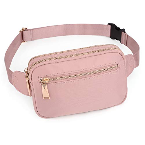 UTO Taillentasche Damen Herren Gürteltasche Wasserdichter Gürtel Nylon Mode Leichte Taillentasche mit 3 Reißverschlusstaschen Zapata Rosé von UTO