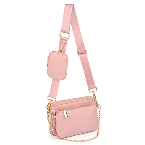 UTO Umhängetasche Damen 3 in 1 mit Münzbeutel Crossbody Bag Breiter Gurt Handtasche mit Abnehmbare Kette Schultertasche mit Verstellbarer Schultergurt Kleine Tasche Bauchtasche von UTO