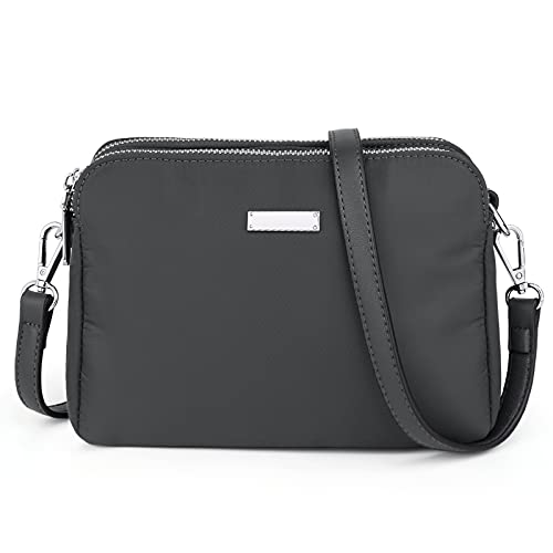 UTO Umhängetasche Damen Mittelgroß Sportlich Nylon Crossbody Bag Damen Breiter Gurt Schultertasche mit Abnehmbarer Verstellbarer Schultergurt Kleine Tasche Bauchtasche Grau von UTO