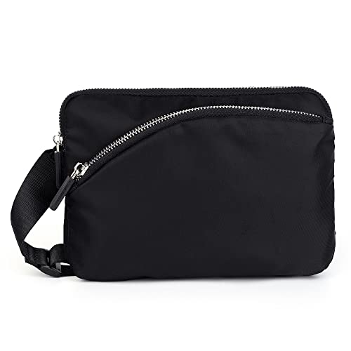 UTO Umhängetasche Damen Stylisch Oxford Nylon Bauchtasche für Frauen Hüfttasche Wasserdicht Mode Leichte Taille Pack mit 3 Reißverschluss Tasche Schwarz von UTO