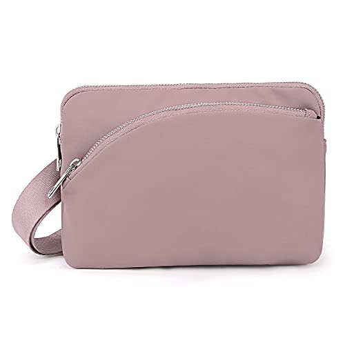 UTO Umhängetasche Damen Stylisch Oxford Nylon Bauchtasche für Frauen Hüfttasche Wasserdicht Mode Leichte Taille Pack mit 3 Reißverschluss Tasche Rosa von UTO