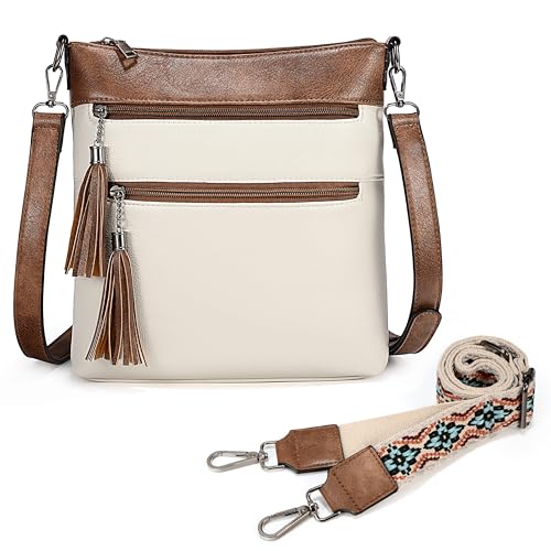 UTO Umhängetasche Damen und Herren Groß Leder mit Quaste Reißverschluss Unisex Messenger Bag Verstellbar Schulter Kunstleder Crossbody PU Leder Schultertasche für Abend Freizeit Lässig Business von UTO