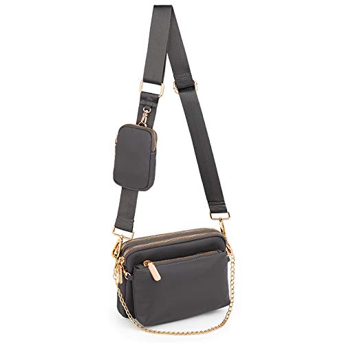 UTO Umhängetasche Damen 3 in 1 Crossbody Bag Damen Breiter Gurt mit Münzbeutel Handtasche mit Abnehmbare Kette Schultertasche mit Abnehmbarer Verstellbarer Schultergurt Kleine Tasche Grau Stylisch von UTO