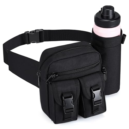 Taktische Bauchtasche mit Wasserflaschenhalter, Hüfttasche für Männer und Frauen, Hüfttasche für Laufen, Wandern, Radfahren, Outdoor (schwarz) von UTOKIER