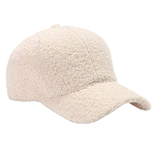 Damen-Baseballmütze, Lammwolle, Winter, warm, Teddy-Fleece, Baseballmütze, Herren, Beige, Einheitsgröße von UTOWO