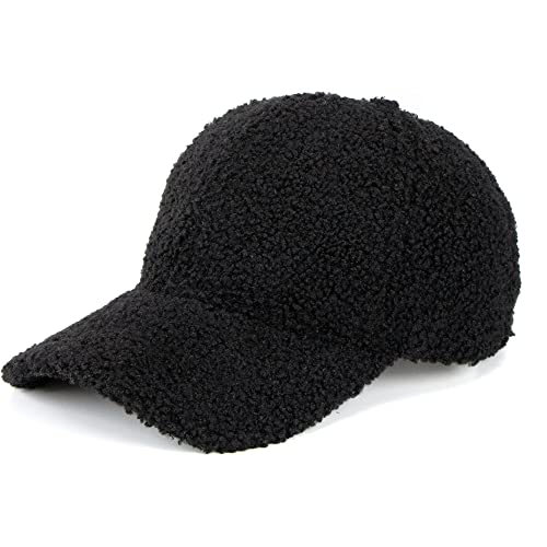 Warme Winter-Fuzzy-Baseball-Mütze, Damen, Herren, flauschig, Fleece, Lammwolle, Basellball-Mütze, Schwarz, Einheitsgröße von UTOWO