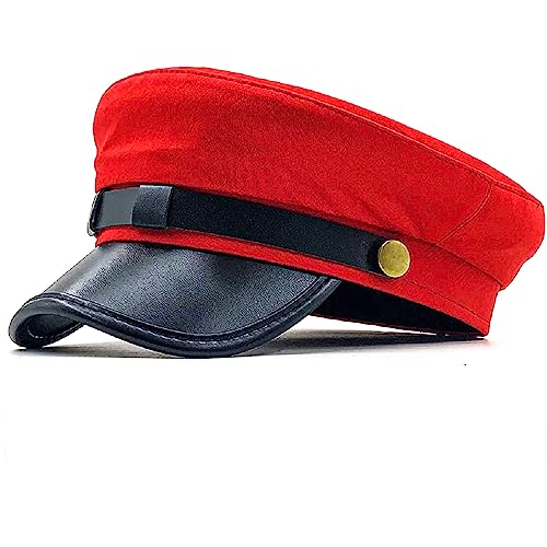 Damen Tweed-Plaid-Newsboy Fiddler Cap Klassische Cabbie-Berets Hut Winter Mode Teens Verstellbar 55-57CM, Rot mit schwarzer Krempe, M/L von UTOWO