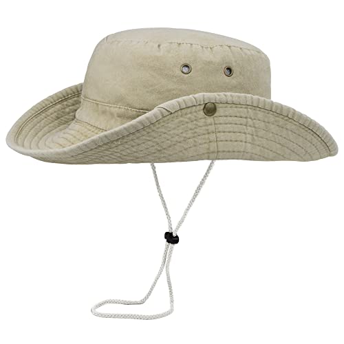 Sonnenhüte für Herren mit UV-Schutz, breite Krempe, Fischerhut, Safari-Boonie-Hut für den Sommer, Größe XL (60 - 50 cm), Khaki, XL von UTOWO