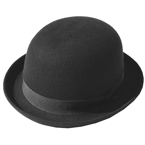 UTOWO Damen Herren Wollfilz Derby Hut gerollte Krempe Kirche Bowler Hüte Lustige Dress Up Fedora Hut Halloween Requisite, Schwarz-Satin-Klebeband, Medium von UTOWO