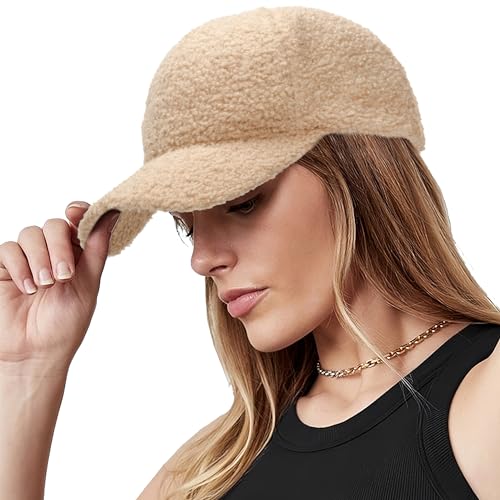 Warme Winter Baseballkappen Teddyfleece Faux Lammwolle Hip-Hop Cap für Männer Frauen, Khaki – warmes Teddy-Fleece, Medium von UTOWO