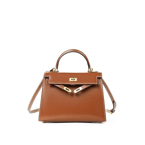 UTOYA Echtleder Henkeltasche, Damenhandtasche mit Schloss, Schultertasche (Brown,19CM) von UTOYA