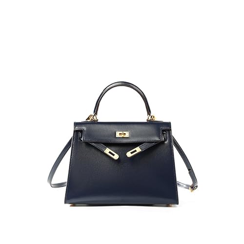UTOYA Echtleder Henkeltasche, Damenhandtasche mit Schloss, Schultertasche (Dark Blue,19CM) von UTOYA