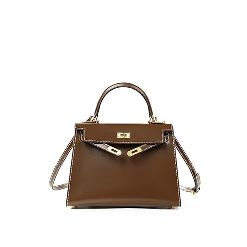 UTOYA Echtleder Henkeltasche, Damenhandtasche mit Schloss, Schultertasche (Khaki,22CM) von UTOYA