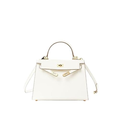 UTOYA Echtleder Henkeltasche, Damenhandtasche mit Schloss, Schultertasche (White,19CM) von UTOYA