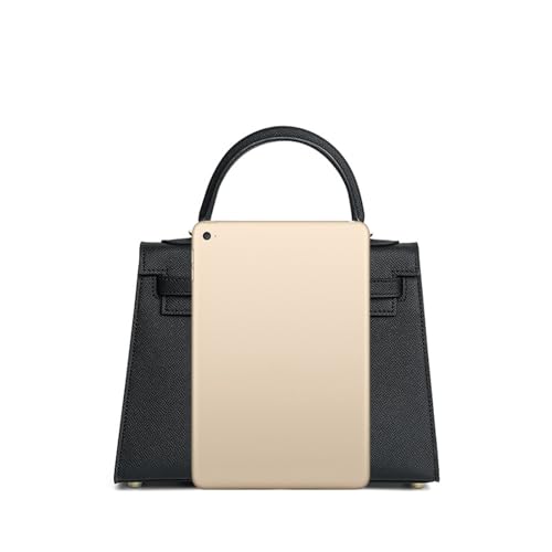 UTOYA Echtleder Henkeltasche, Damenhandtasche mit Schloss, Umhängetasche, Portemonnaie (Black,22CM Silver Lock) von UTOYA