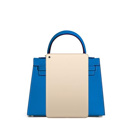 UTOYA Echtleder Henkeltasche, Damenhandtasche mit Schloss, Umhängetasche, Portemonnaie (Blue 3,28CM Silver Lock) von UTOYA