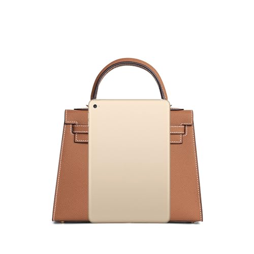 UTOYA Echtleder Henkeltasche, Damenhandtasche mit Schloss, Umhängetasche, Portemonnaie (Brown 1,19CM Gold Lock) von UTOYA