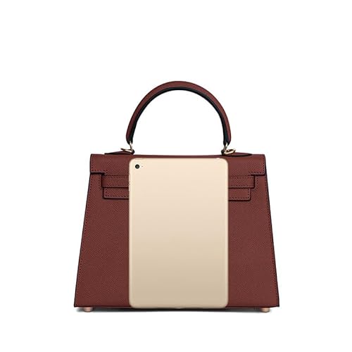 UTOYA Echtleder Henkeltasche, Damenhandtasche mit Schloss, Umhängetasche, Portemonnaie (Brown 2,19CM Silver Lock) von UTOYA