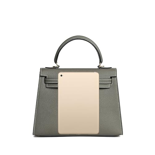 UTOYA Echtleder Henkeltasche, Damenhandtasche mit Schloss, Umhängetasche, Portemonnaie (Gray 2,25CM Silver Lock) von UTOYA