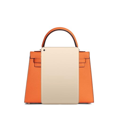 UTOYA Echtleder Henkeltasche, Damenhandtasche mit Schloss, Umhängetasche, Portemonnaie (Orange,25CM Gold Lock) von UTOYA