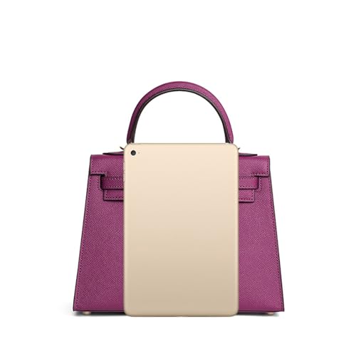 UTOYA Echtleder Henkeltasche, Damenhandtasche mit Schloss, Umhängetasche, Portemonnaie (Purple 1,25CM Silver Lock) von UTOYA