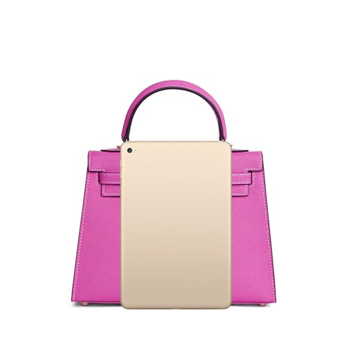 UTOYA Echtleder Henkeltasche, Damenhandtasche mit Schloss, Umhängetasche, Portemonnaie (Purple 2,22CM Silver Lock) von UTOYA