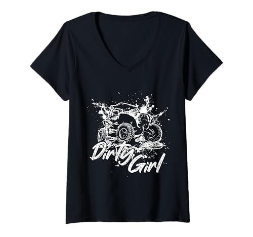 Damen SXS UTV Dirty Girl Offroad-Rennabenteuer T-Shirt mit V-Ausschnitt von UTV Offroad Lifestyle