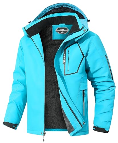 UTWGN Herren Skijacke Winter Warm Schneemantel Wasserdicht Windbreaker Kapuze Arbeit Outerwear Snowboardjacken, Blau, XL von UTWGN