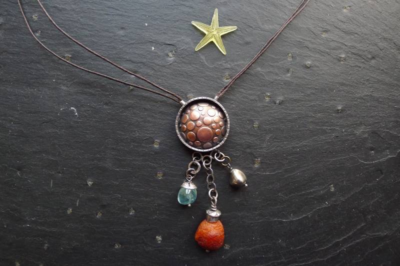 sterling Silber Kupfer Anhänger Karneol Aquamarin Meteorit Schmuck von UTXITA
