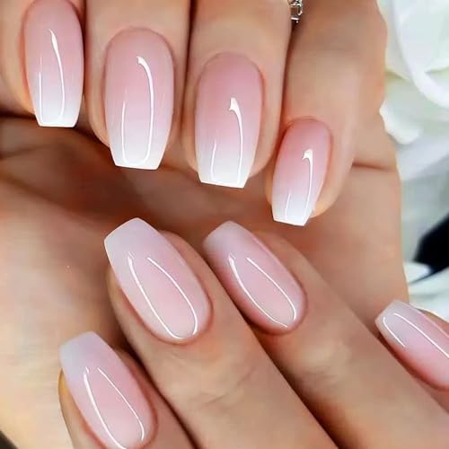 24 Stück Kiss Nails, Aufklebnägel, French Tip Künstliche Nägel Kiss Nails Künstliche Nägel Kurze Aufklebnägel French Nails für Frauen und Mädchen zum täglichen Tragen von UTXN